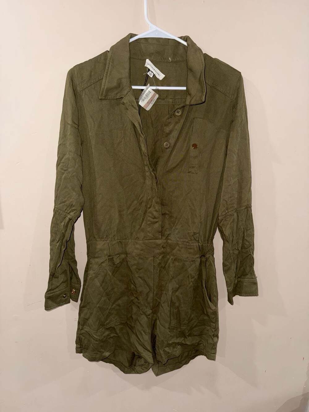 Dance & Marvel Romper Size S Olive Green Long Sleeve Utility